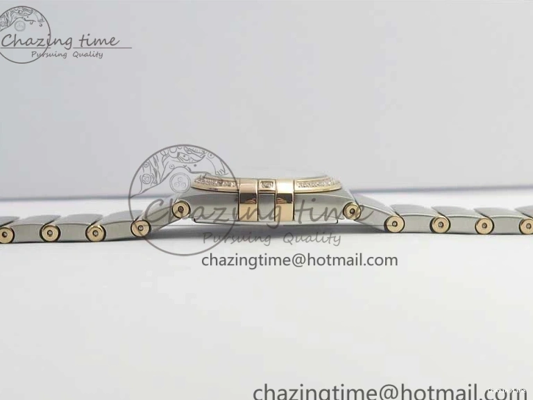 0212 NewStyle Constellation Ladies 27mm ZF 1:1 Best Edition SS RG White MOP Dial Diamonds Bezel & Markers on SS RG Bracelet ETA Quartz 7943